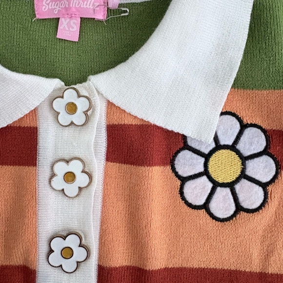 Dolls Kill Sugar Thrillz 70’s Inspired Cropped Polo Shirt Extra Small XS - Picture 2 of 3